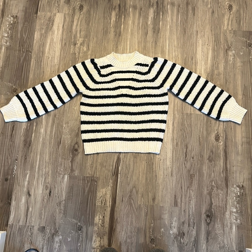 Cozy black and white striped sweater